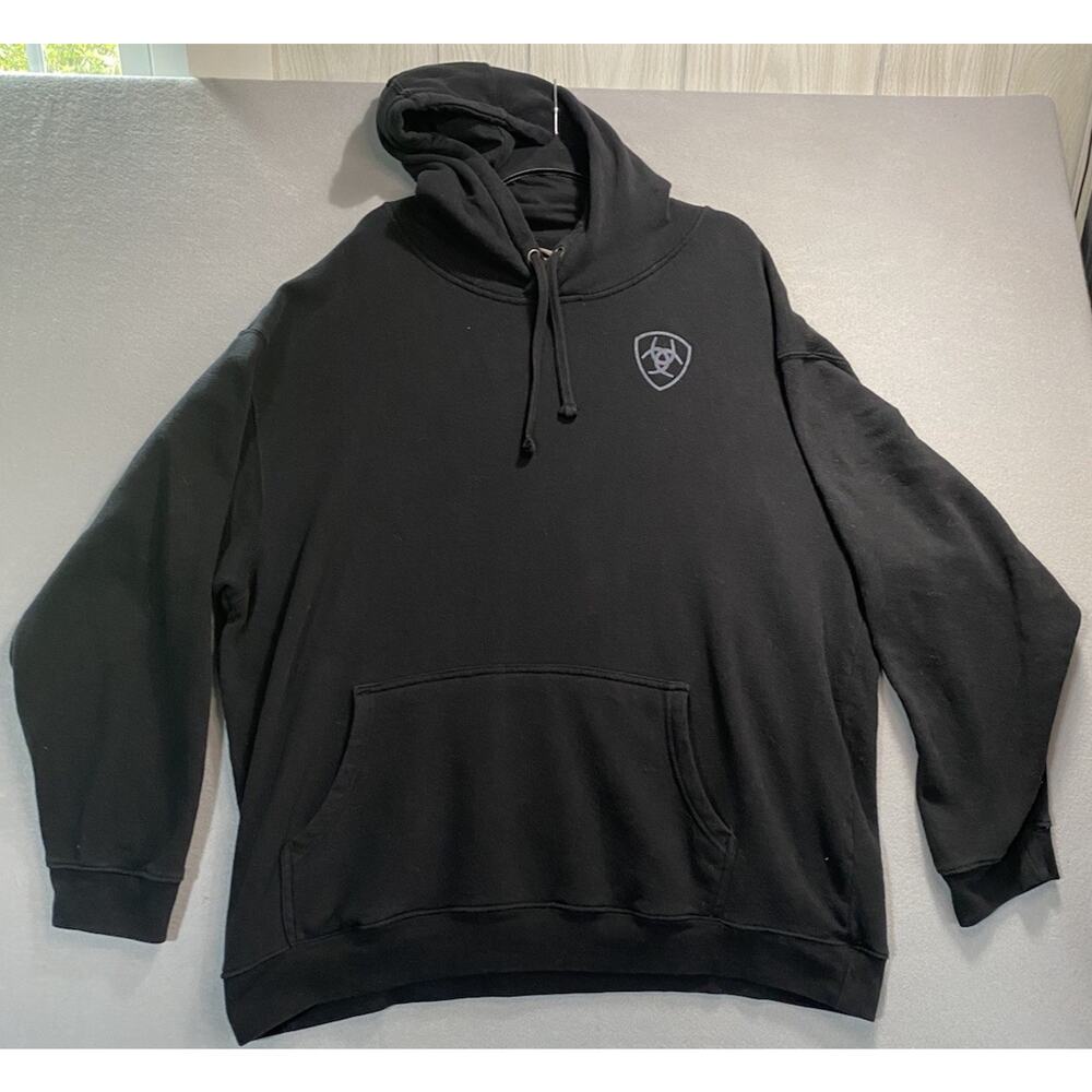 Ariat Hoodie Sweatshirt Men’s XXL Tall Black Pullover Flag